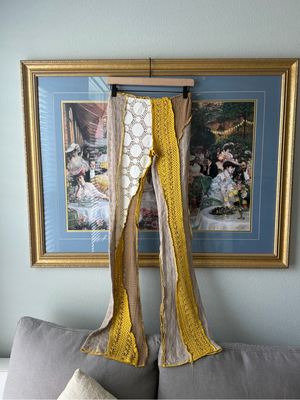 Jaded London Yellow and Beige Crochet Panel Scarf - Brand Unspecified
